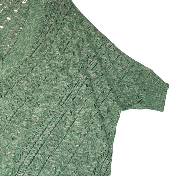 Torrid Sweater Womens 2X Green Open Knit Pullover Short Dolman Sleeve V Neck - Picture 3 of 10